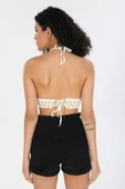 Örgü Kroşe Sırt Bağlamalı  Krem Şık Kadın Örme Kuplu Bralet Büstiyer - 6