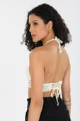 Örgü Kroşe Sırt Bağlamalı  Krem Şık Kadın Örme Kuplu Bralet Büstiyer - 5