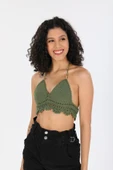 Örgü Kroşe Sırt Bağlamalı  Yeşil Şık Kadın Örme Kuplu Bralet Büstiyer - 6