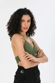 Örgü Kroşe Sırt Bağlamalı  Yeşil Şık Kadın Örme Kuplu Bralet Büstiyer - 5