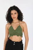 Örgü Kroşe Sırt Bağlamalı  Yeşil Şık Kadın Örme Kuplu Bralet Büstiyer - 3