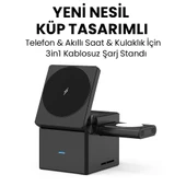 Qasul yeni nesil küp tasarımlı telefon & akıllı saat & kulaklık için 3in1 kablosuz şarj standı - 1