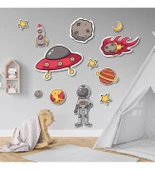 Çocuk Odası Uzay Temalı Renkli Ahşap Tablo thumbnail 1