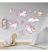 Çocuk Odası Unicorn Temalı Renkli Ahşap Tablo - 1