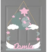 Meşgalem Balon  ve Melek Kanatları Temalı Kişiye Özel Kapı Süsü thumbnail 1