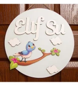 İsme Özel Küçük Kuş Tasarımlı Çocuk Odası Kapı Süsü thumbnail 1