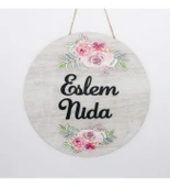 Meşgalem Ahşap Desenli Çiçek Süsleme Temalı Kişiye Özel Kapı Süsü - 1