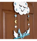 Meşgalem Gülümseyen Mavi Bulut ve Melek Kanatlı Temalı Kişiye Özel Kapı Süsü thumbnail 2