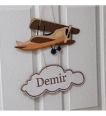 Meşgalem Ahşap Uçak ve Balon Temalı Kişiye Özel Kapı Süsü thumbnail 1