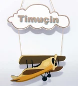 Meşgalem Ahşap Uçak ve Balon Temalı Kişiye Özel Kapı Süsü thumbnail 2