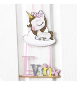 Meşgalem Bulut Üstünde Uyuyan Unicorn Temalı Kişiye Özel Kapı Süsü thumbnail 2