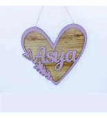 Meşgalem Lila Çerçeveli ve Ahşap Desen Temalı Kişiye Özel Kapı Süsü thumbnail 3