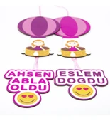 Meşgalem Pembe Uçan Balonda Kardeşler Temalı Kişiye Özel Kapı Süsü thumbnail 2