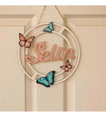 Kişiye Özel 3D Bebek Ahşap Kapı Süsü Kelebekli Çiçekli 30x30cm thumbnail 3