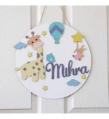 Zürafa Temalı Hayvanlar Ahşap Çocuk Kapı Süsü thumbnail 1