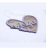 Meşgalem Lila Çerçeveli ve Ahşap Desen Temalı Kişiye Özel Kapı Süsü thumbnail 1