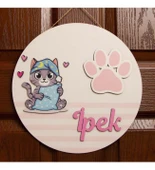 İsme Özel Kedicik Temalı Ayak İzli Çocuk Odası Kapı Süsü thumbnail 1