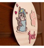 İsme Özel Kedicik Temalı Ayak İzli Çocuk Odası Kapı Süsü thumbnail 2