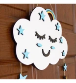 Meşgalem Gülümseyen Mavi Bulut ve Melek Kanatlı Temalı Kişiye Özel Kapı Süsü thumbnail 3