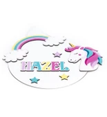 İsme Özel 3D Unicorn Bebek & Çocuk Odası Ahşap Kapı Süsü thumbnail 3