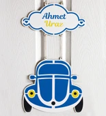 Meşgalem Vosvos Arabalı Sarı Lacivert Temalı Kişiye Özel Kapı Süsü thumbnail 1