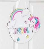 İsme Özel 3D Unicorn Bebek & Çocuk Odası Ahşap Kapı Süsü thumbnail 1