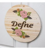 Meşgalem Pembe Güllü Ahşap Desen Temalı Kişiye Özel Kapı Süsü thumbnail 1