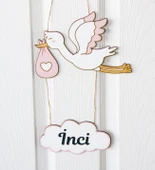 Meşgalem Pembe Uçan Leylek ve Bulut Temalı Kişiye Özel Kapı Süsü thumbnail 1