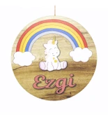 Meşgalem Gökkuşağı ve Unicorn Temalı Kişiye Özel Kapı Süsü - 1