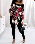 Kadın Uzun Kollu Zincir Desen Tek Omuz Düşük Mikro Bluz thumbnail 4