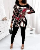 Kadın Uzun Kollu Zincir Desen Tek Omuz Düşük Mikro Bluz thumbnail 3