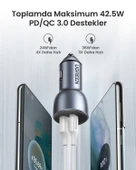 UGREEN 52.5W QC PD Hızlı Araç İçi Şarj Cihazı Çakmaklık Adaptörü 1xUSB-C, 1xUSB-A, Uzay Grisi, 60980 - 6