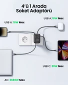 UGREEN Akım Korumalı Duvar Prizi 2xUSB-A, USB-C 30W GaN Hızlı Şarj Cihazı, 90613 - 11