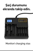 Li-İon PİL Şarj Cihazı Akıllı LCD Ekran, Hızlı Şarj, Çoklu Pil Desteği AA/AAA/9V, 18650, 21700, 26650) - 5
