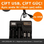 Li-İon PİL Şarj Cihazı Akıllı LCD Ekran, Hızlı Şarj, Çoklu Pil Desteği AA/AAA/9V, 18650, 21700, 26650) - 1
