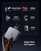 UGREEN Nexode 140W GaN 3 Portlu Hızlı Şarj Cihazı 2xUSB-C, 1xUSB-A QC 4.0 PD 3.1, Uzay Grisi, 90549 - 6