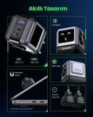 UGREEN Nexode Uno 65W Robot GaN Hızlı Şarj Cihazı 2xUSB-C, 1xUSB-A, Gri, 25685B - 7