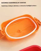 Hamburger Desenli Dikdörtgen Çelik İki Katlı Vakumlu Beslenme Kabı Saklama Kabı - 6