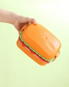 Hamburger Desenli Dikdörtgen Çelik İki Katlı Vakumlu Beslenme Kabı Saklama Kabı - 5