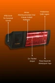 Goldsun Supra Plus 2000 Watt GSS20PLG Düşük Işık Kumandalı Suya Dayanıklı Elektrikli İnfrared Isıtıcı-Siyah thumbnail 5