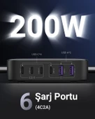 UGREEN Nexode 200W GaN II 6 Portlu Masaüstü Hızlı Şarj Cihazı İstasyonu 4xUSB-C, 2xUSB-A, Gri, 40914 - 2