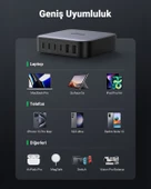 UGREEN Nexode 200W GaN II 6 Portlu Masaüstü Hızlı Şarj Cihazı İstasyonu 4xUSB-C, 2xUSB-A, Gri, 40914 - 6