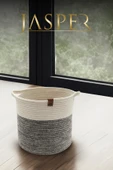 Jasper Jüt İp Gri Çok Amaçlı Dekoratif  Saplı Saksı, Banyo, Havlu Sepet, Düzenleyici 22x23 Cm thumbnail 1