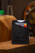 saraci leather craft Hakiki Deri Kartlık Para Klipsli Siyah - 2
