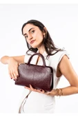 saraci leather craft Deri Kadın El Ve Omuz Çantası, Ayarlanabilir Askılı Orta Boy Hakiki Deri Bordo Renk Kadın Çantası - 2