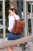 saraci leather craft Kadın Deri Sırt Çantası Taba Hakiki Deri Özel Üretim Tasarım Çanta - 5