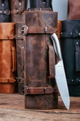 saraci leather craft Deri Şef Bıçak Çantası, Şef Bıçak Seti Çantası , Aşçı Çantası Koyu Taba - 1