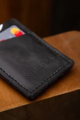 saraci leather craft Hakiki Deri Kartlık Para Klipsli Siyah - 4