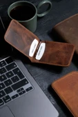 saraci leather craft Hakiki Deri Slim Kartlık ve Cüzdan, Para Klips Detaylı - 4