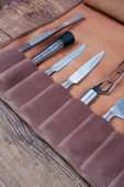 saraci leather craft Deri Şef Bıçak Çantası, Şef Bıçak Seti Çantası , Aşçı Çantası Koyu Taba - 8
